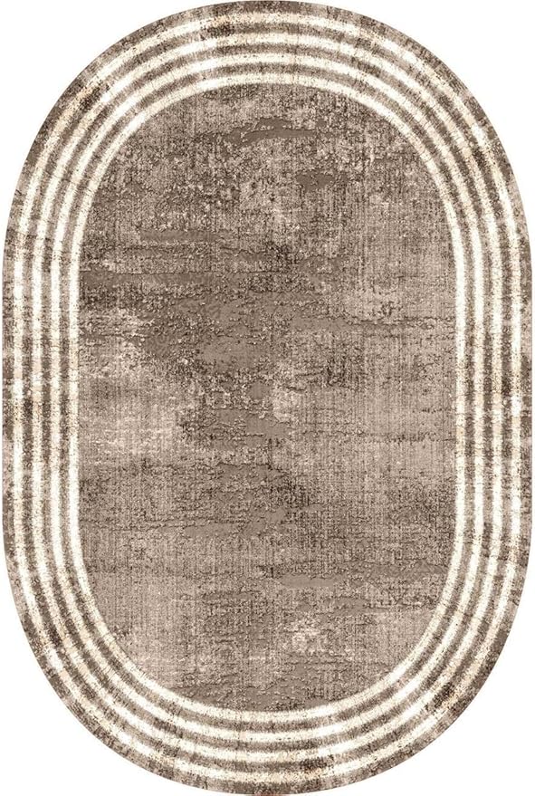 Country Earth Tone Brown Minimalist Distressed Home Office Rugs 3x5 for Living Room Bedroom Diningrooom Machine Washable Soft Thick Area Rug Nursery Dorm Kitchen Oval Geometric Bordered Large Carpet
