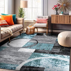 Rugshop Contemporary Circle Design Area Rug, Fade-Resistant Carpet for Living Room, Dining Room, or Home Office, Gray, 6'6" x 9'