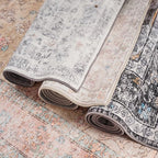 4x6 Washable Rug – Boho Non-Slip Indoor Area Rug for Living Room, Bedroom, Dining Room, Entryway –Pastel Multicolor on Cream Base