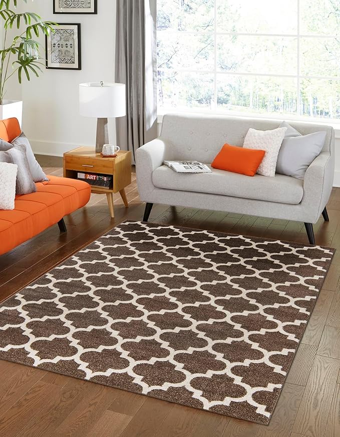 Rugs.com Lattice Collection Rug – 10x14 Brown Medium-Pile Rug Perfect for Living Rooms, Large Dining Rooms, Open Floorplans