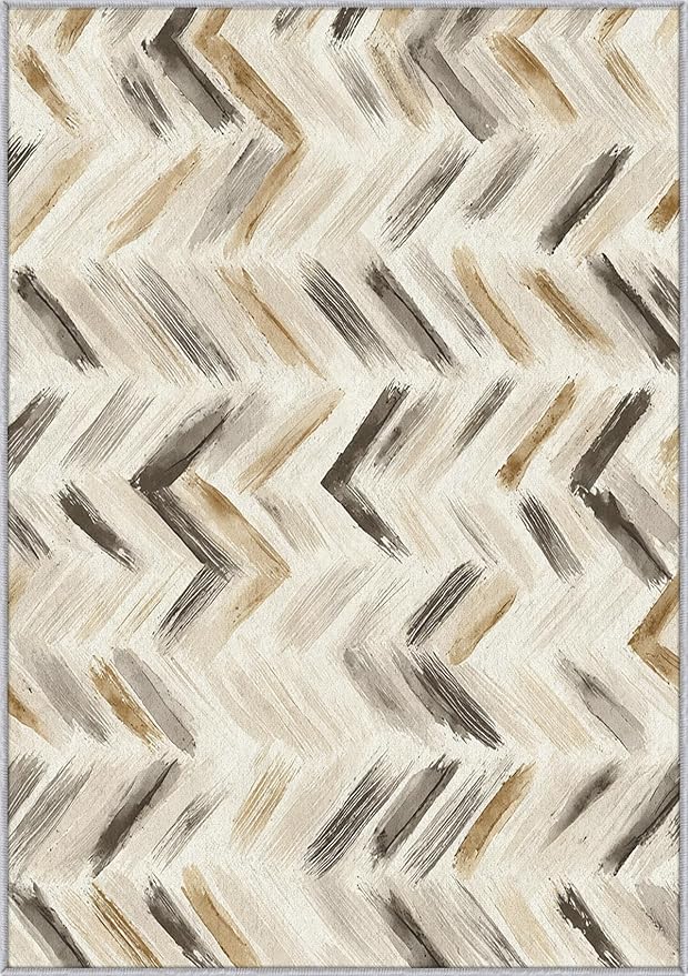 Washable 4x6 Chevron Rug Living Room, Modern Abstract Art Design Area Rugs for Bedroom, Chevron Home Decor Carpet, Low Pile, Non Slip, Kids & Pet Friendly (N4191)