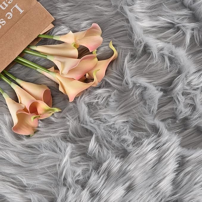 Latepis Grey Round Rugs 6ft Faux Fur Sheepskin Circle Rug for Living Room Fluffy Washable Rug for Bedroom Teen Room Dorm Cute Room Décor