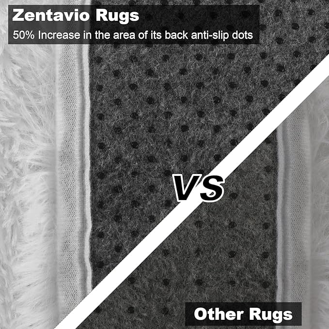 Zentavio White Living Room Rugs 9x12 Large Area Rugs for Bedroom Soft Fluffy Furry Shag Aesthetic Carpet Plush High Pile Floor Rug for Nursery Kids Room Dorm Home Decor