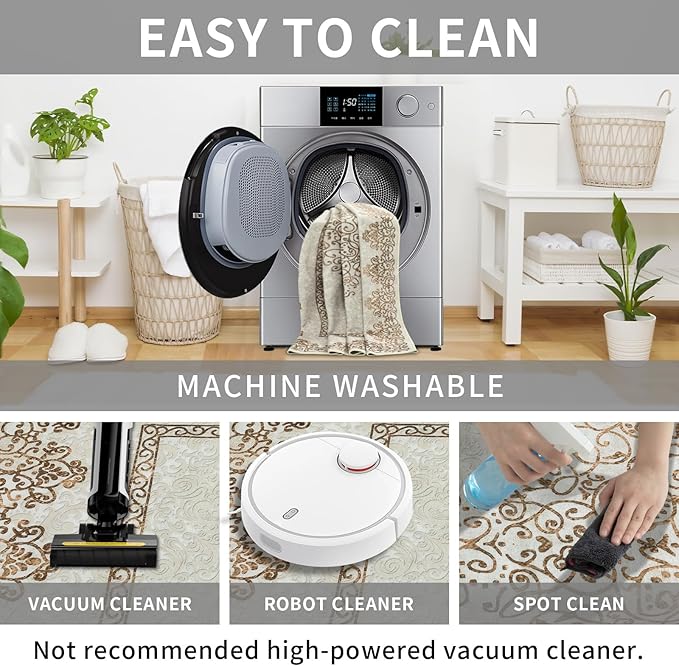 Easy-Going Round Rug 5ft Area Rug Washable Boho Neutral Circle Rugs for Living Room Non-Slip Bedroom Rug Low Pile Lightweight Floral Brown Print Vintage Throw Rug for Dining Room Kitchen Home Office