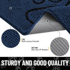 Smiry Dog Door Mat for Muddy Paws, Absorbent Dirt Trapper Non Slip Quick Dry Washable Chenille Mat for Mud Dogs, Entry Rug for Indoor and Outdoor (48x30 Inches, Dark Blue and Black)