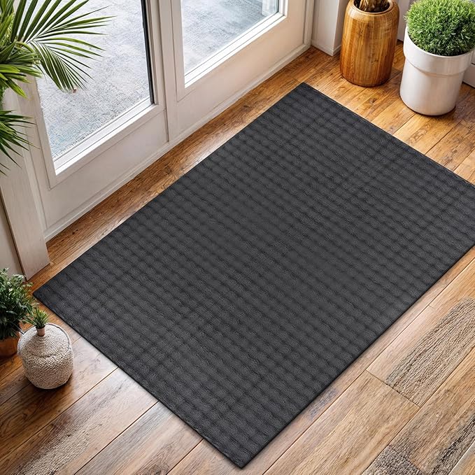 CAMILSON Modern Dark Gray Non Slip Door Mat Rug 2x3 Ultra Soft High Pile Entryway Rugs Non Skid Rubber Backing Durable & Easy to Clean Carpet for Kitchen Bathroom Indoor Use (2 x 3 Dark Gray)