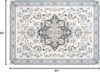 Phantoscope Washable Area Rug 5'x7' Non-Slip, Vintage Boho Rugs for Living Room, Bedroom, Dining Room, Persian Floral Medallion Pattern, Low-Pile Foldable Floor Carpet, Ivory Blue/Garden Bloom