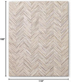 Elegant Rectangular Rug Cowhide Leather Stylish Non Slip Chevron Patchwork Area Rug for Bedroom, Indoor and Outdoor Floor Carpet (Beige-9.9 x 14 ft)