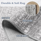 3 x 5 Rug Small Non Slip Machine Washable Rug Distressed Abstract Soft Indoor Carpet Neutral Boho Rug for Bedroom Living Room Entryway Kitchen Bedside, Grey