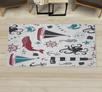 Ambesonne Nautical Decorative Rug, Pastel Colored Composition of Lighthouse Sailboat Fish Shells Octopus, Quality Carpet for Bedroom Dorm and Living Room, 2' 2" x 3' 7", Raspberry and Dark Blue