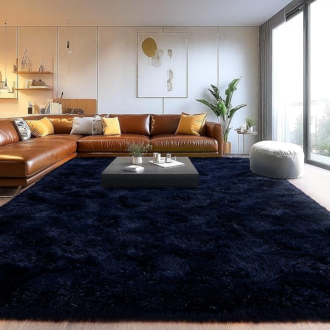 Area Rugs for Living Room, Soft Shaggy Carpets for Living Room, Fuzzy Rugs for Kids' Room, Perfect Decor for Modern Home Navy Blue 9x12 Feet