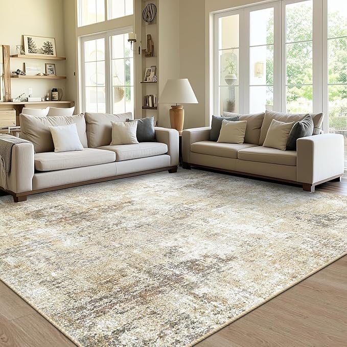 Washable Area Rugs 3'x5' Non-Slip Modern Abstract Soft for Living Room Entryway Bedroom Nursery, Print Pattern, Neutral Brown Gray
