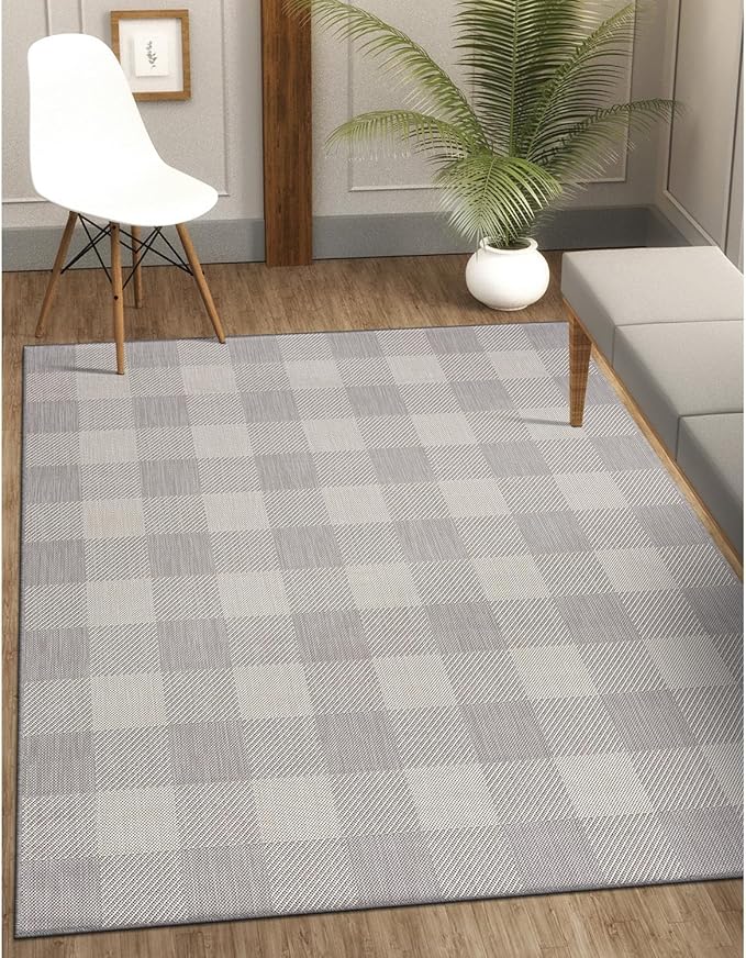 CAMILSON Outdoor Rug - Modern Area Rugs for Indoor and Outdoor Patios, Kitchen and Hallway mats - Easy Cleaning Non Shedding Washable Outside Carpet (6x9, Buffalo - Grey/White)