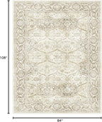 7x9 Machine Washable Non Slip Vintage Area Rugs for Living Room, Low Pile Lightweight Print Rug for Bedroom, Dining Room, Home Office, Beige Gray