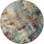 Lahome Modern Abstract Round Rug 5ft - Washable 5x5 Circle Rugs for Bedroom Dining Table Non Slip Non-Shedding, Soft Floor Carpet for Living Room Nursery Dorm Kitchen,Red/Multi