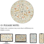 DUKINO 6ft Round Rug for Bedroom, Animal Print Washable Circle Rug with Low Pile Design, Soft Indoor Floor Non Slip Carpet for Entryway, Living Room, Office, Dining Room, Beige