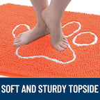 OLANLY Dog Door Mat for Muddy Paws 36x24, Paw Print Design, Absorbs Moisture and Dirt, Absorbent Non-Slip Washable Doormat, Quick Dry Chenille Mud Mat for Dogs, Entry Indoor Entryway Carpet, Coral