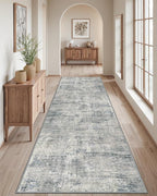 DEXI Hallway Runner Rug 3x10, Modern Abstract Non Slip Thin Soft Runners Carpet, Stain Resistant Washable Indoor Rug for Hallway Entryway Kitchen Laundry Room Living Room, Blue