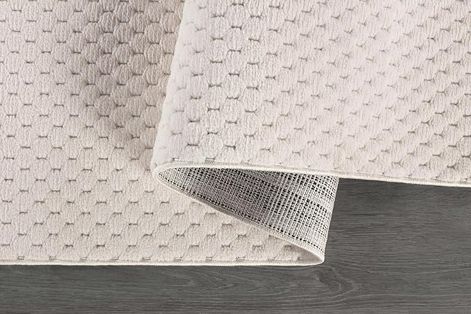 CAMILSON Modern Runner Rug 2x7 Luxury Pebble Pattern Micro Loop Hallway Rugs Soft High-Low Pile Stain Resistant Easy to Clean Non-Shedding Durable Entryway Kitchen Indoor Area Carpet (White)