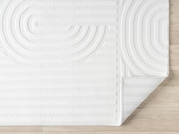 Annabel Modern Geometric Area Rug for Living Room, 4x6 Contemporary Arched Linear Cream Neutral Rug, Stain Resistant Non-Shedding Carpet for Bedroom, Dining Room or Kitchen (4' x 6', Cream)