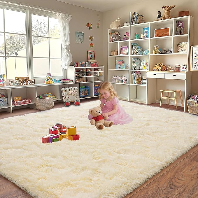 Area Rugs for Living Room, Shaggy Carpets for Living Room, Upgrade Non-Slip Plush Rugs for Kids' Room, Perfect Decor for Modern Home Light Champagne 4x6 Feet
