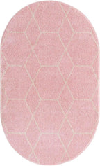 Unique Loom Trellis Frieze Collection Area Rug - Geometric (3' x 5' Oval, Light Pink/ Ivory)