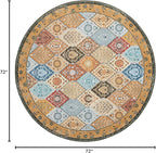 Phantoscope Washable Round Area Rug 6ft Non-Slip, Vintage Boho Rugs for Living Room, Bedroom, Dining Room, Distressed Moroccan Mosaic Diamond Pattern, Low-Pile Foldable Floor Carpet, Terracotta/Rust