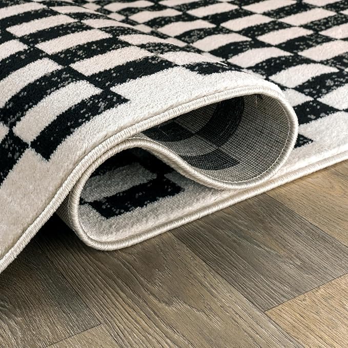 Rugshop Black and White Checkered Area Rug – High-Contrast Grid Pattern Carpet for Living Room, Bedroom, or Dorm – Trendy Contemporary Soft Floor Décor 5' x 7' Black