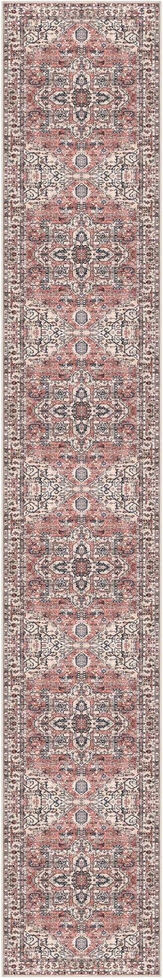 KOZYFLY Runners for Hallways 3x16 Ft Extra Long Washable Faux Wool Thin Hallway Rug Printed Carpet for Entryway Bedroom Staircase Kitchen Laundry Room Floor Decor, Terracotta/Beige
