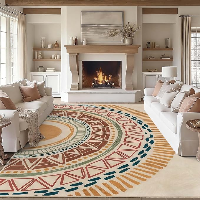 Colorful Geometric Sun Rug, Sun Pattern Rug, Geometric Area Rugs, Colorful Abstract Rugs, Washable Boho Carpet for Living Room, Bedroom, Dining Room, Office (10' x 15'(Rectangular))