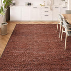 Eleisa Modern Vintage 5x7 Herringbone Chevron Area Rug for Living Room, Wine & Red, Non-Slip Stain Resistant Washable Rug, Farmhouse Home Decor Carpet for Bedroom, Kitchen, Dining Room