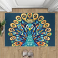 Boho Peacock Rugs for Living Room - 3x5 Rug, Peacock Decor Area Rugs for Bedroom, Teal Turquoise Rug, Modern Style Washable Carpet, Aesthetics Carpet - Peafowl Home Decor & Gifts