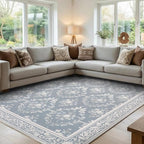 SOULFUL Medium Pile 3x5 Area Rug - Soft Underfoot Small Entryway Rug - Greige Boho Floral - Washable Non-Slip - Perfect for Living Room Bedroom Foot Kids Room Reading Nook