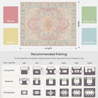 Kokia 8x10 Washable Area Rugs Blossom Pink with Vintage Orient Design Soft Rug for Living Room or Bedroom Non-Slip Low Pile Stain Resistance Features Distressed Medallion Pattern