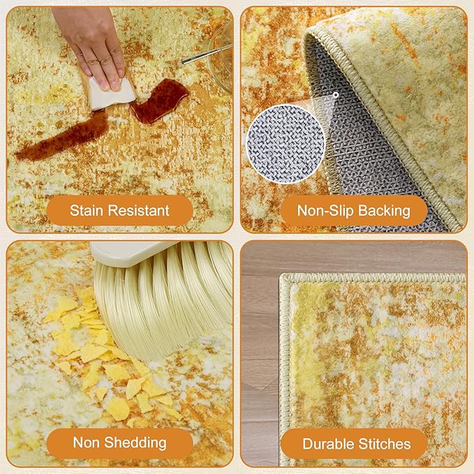 Washable Area Rug 5x7 - Neutral Modern Abstract Rugs, Soft Non Slip Thin Carpet with for Bedroom, Under Dining Room Table, Home, Office, Dorm, Office Rolling Chair - Yellow Brick