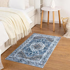 KOZYFLY Small Area Rug 2x3 Ft Rugs for Entryway Washable Boho Entry Rug Non Slip Door Mat Indoor Entrance Blue Printed Faux Wool Vintage Printed Kitchen Rug Throw Rugs for Entrance Kitchen Bathroom