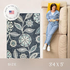 Maples Rugs Reggie Floral Area Rug - Made in USA - Washable, Non Slip, Pet-Friendly Mats for Living Room, Bedroom, and Office, 3'4 x 5, Persian Blue