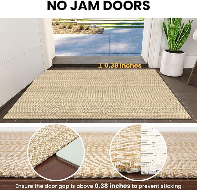 IOHOUZE Washable Runner Rug 3x12 Non Slip Rubber Backed Extra Long Hallway Runner Entryway Runner Indoor, Kitchen Rugs Woven Cotton Carpet for Hall Entrance Stair, Warm Beige/Orange/Apricot