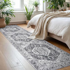 KOZYFLY Runners for Hallways 2x8 Ft Washable Kitchen Runner Rug Boho Runner Rug for Entryway Indoor Printed Faux Floor Carpet Runner for Bedroom Kitchen Hall, Grey