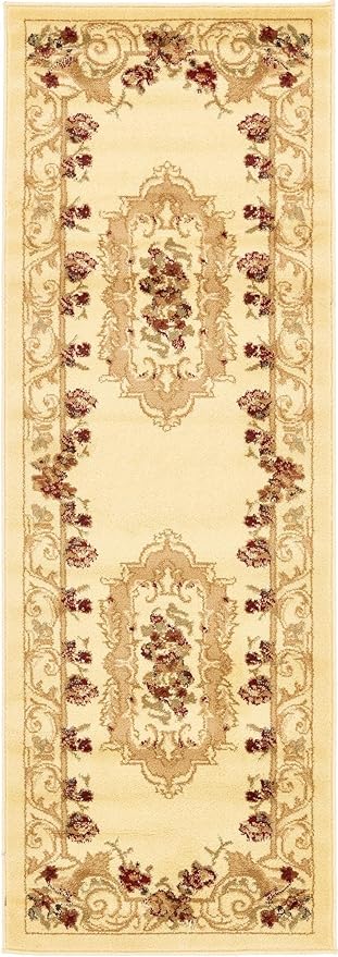 Rugs.com Chateau Collection Rug – 6 Ft Runner Cream Medium Rug Perfect for Hallways, Entryways