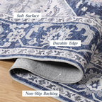 DUKINO 8x10 Rugs for Living Room, Vintage Non-Slip Washable Area Rugs, Faux Wool Bedroom Rug with Non-Shedding, Indoor Low-Pile Boho Rugs for Dining Room, Farmhouse, Blue