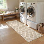 Lahome Moroccan Washable Kitchen Runner Rug - 2x6 Runners for Hallways with Rubber Backing Throw Soft Non-Slip Laundry Room Rug Taupe Print Distressed Modern Carpet Runner for Bathroom Bedroom