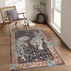 Moynesa Tiger Machine Washable Rug, 3 x 5 Entryway Area Rug Non Slip Vintage Soft Rug for Living Room, Ultra Thin Boho Stain Resistant Kitchen Throw Mat for Entrance Bedside, Puce Red