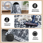 Area Rug for Living Room, 8x10 Machine Washable Non Slip Large Faux Wool Throw Rug, 0.3″ Low Pile & Non-Shedding Boho Large Carpet Rugs for for Dining Room, Bedroom, Office (Black White)