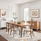 5x8 Area Rug Living Room: Washable Boho Large Neutral Vintage Soft Rugs Stain Resistant Distressed Farmhouse Non-Slip Indoor Floor Carpet for Bedroom Nursery Kids Office Dining Room- Beige Blue