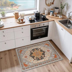 2x3 Orange Beige Small Area Rug for Entryway, Soft Washable Rugs with Non-Slip Backing for Bedroom Kitchen, Vintage Throw Carpet Laundry Entry Front Door Decor