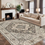 Tangsoo 8x10 Area Rugs for Living Room, 8x10 Washable Rug Vintage Indoor Non Slip Large Area Rugs, Print Distressed Grey Carpet, Soft Low Pile Foldable Floor for Bedroom Dining Room Dorm