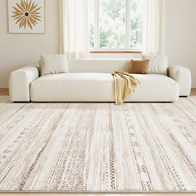 6x9 Area Rugs for Living Room Machine Washable Rug Distressed Indoor Carpet Neutral Moroccan Boho Rug Ultra Soft Area Rug for Bedroom Dining Room Playroom Office, Brown
