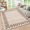 GarveeHome 4x6 Area Rug Small Washable Living Room Rug Scalloped Rug with Rubber Backing Stain Resistant Low Pile Dining Room Throw Carpet Modern Bordered Mat for Bedroom Kitchen, Beige