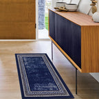 Antep Rugs Alfombras Bordered Modern 2x4 Non-Slip (Non-Skid) Low Pile Rubber Backing Kitchen Area Rug (Navy, 2'3" x 4')